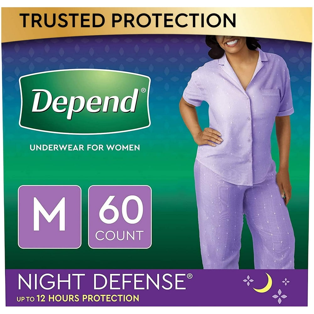 Depend Night Defense Incontinence Underwear for Women, Disposable, Overnight, Medium, Blush, 60