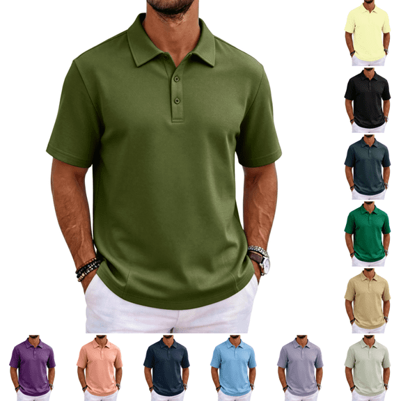 Polo Shirts Men Fashion Casual Short Sleeve Collared Golf Tshirts Outdoor Quick Dry Business Casual Solid Color Polo Shirt Army Green L