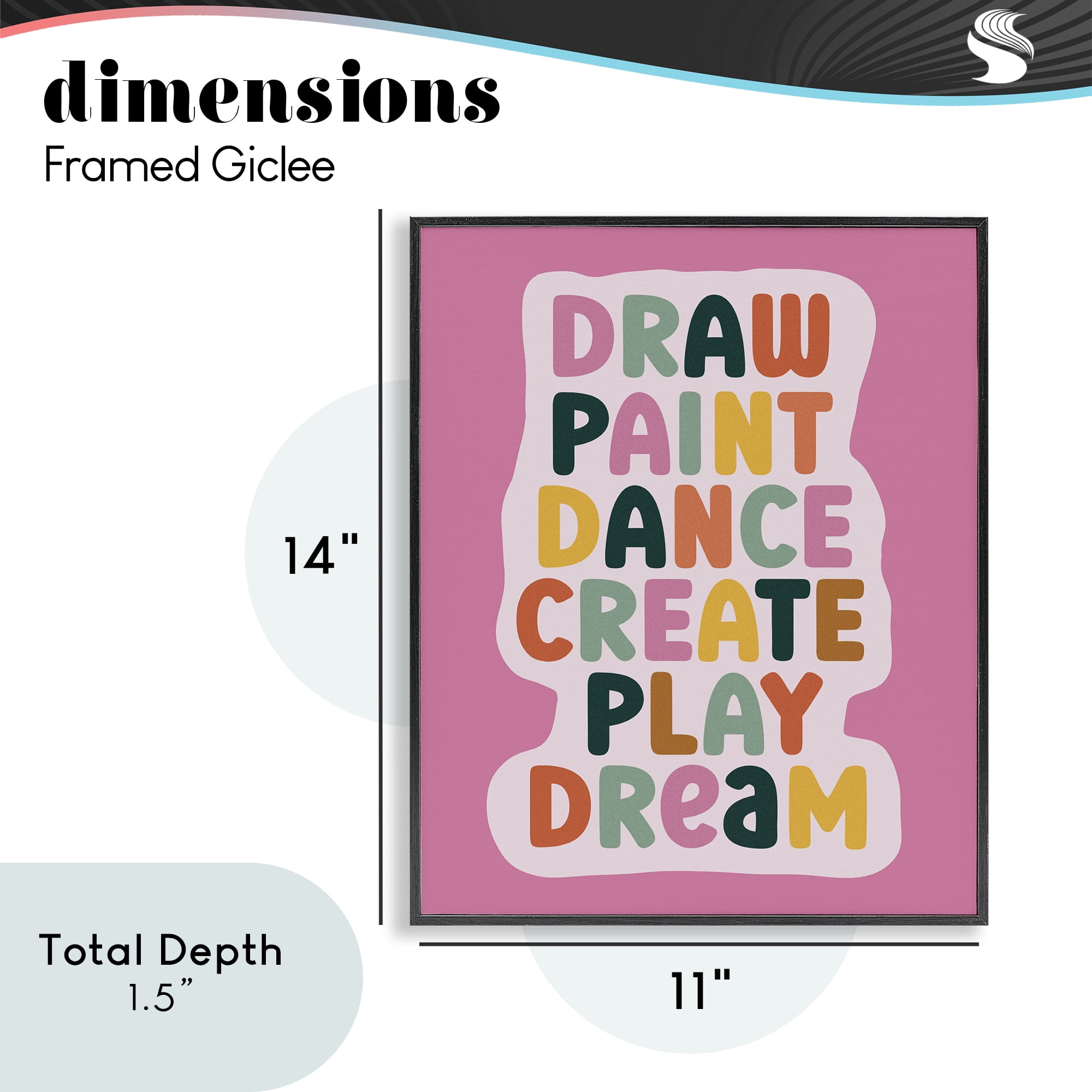 Draw Paint Dance Create Black Framed Giclee Art, design by Julia Frost