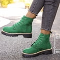 thumbnail image 3 of HEWUQI Women's Ankle Boots Lace up Suede Vintage Non Slip Platform Combat Boots Round Toe Work Hiking Casual Winter Fall Shoes Green Size 8, 3 of 7
