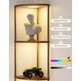 thumbnail image 2 of Corner Shelf with RGBCW LED Light, 64.5” Tall Floor Lamp Narrow Bookshelf Organizer, Standing Shelves with Metal Pole, Display Storage Rack for Wall Corner, Living Room, Bedroom, Office Décor, Brown, 2 of 9