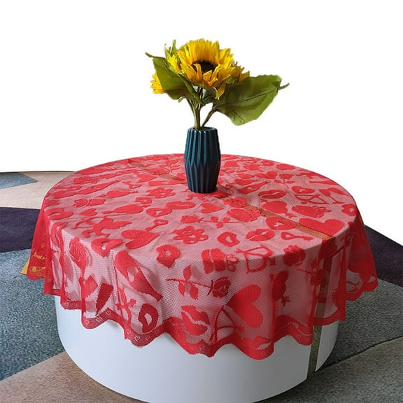 Rirozkan Valentines Day Tablecloth, Round 40x40 Inch Red Hearts Table Cloth Water Resistant Table Covers for Kitchen Dining Small Tablecloth for Party Home Decor, Red
