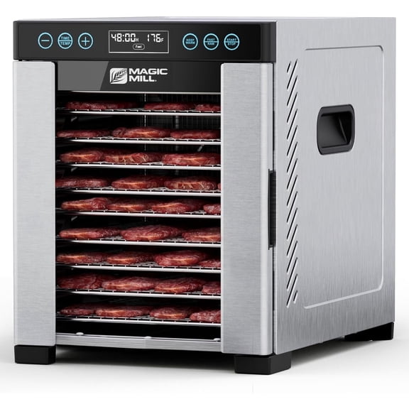 Magic Mill Pro Food Dehydrator Machine, 10 Stainless Steel Trays, Adjustable Temperature & Timer, Food Dehydrator for Fruits, Herbs, Meat, Jerky