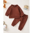 thumbnail image 4 of KIMI BEAR Newborn Baby Girl Outfits 0-3 Months Fall Winter Pant Sets Long Sleeves Twist Top Solid Color Pants 2pcs Clothing Sets Brown, 4 of 10