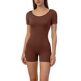 thumbnail image 1 of Yigetop Combinaison de Sommeil Extensible Col Rond Manches Courtes Côtelée Ajustée Confortable Quotidienne Décontractée Maison & Extérieur Pyjama Combinaison Café L, 1 of 5