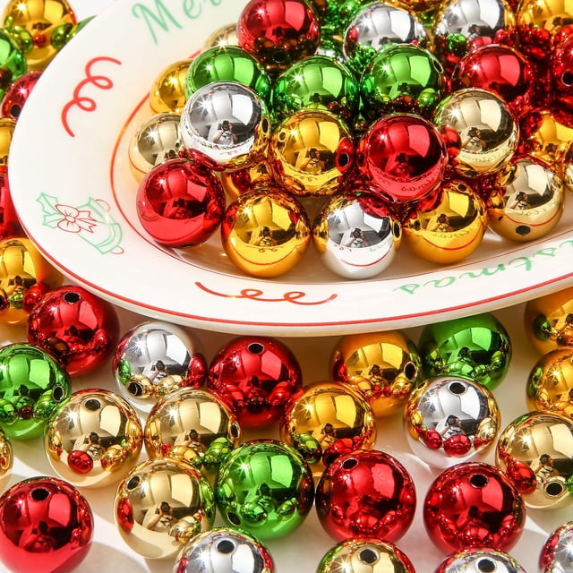Perlas navideñas acrílicas CYEENUT de 20 mm, 100 unidades, opacas