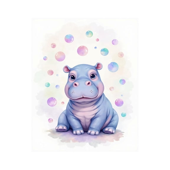 Paint by Numbers Kit for Adults, Cute Hippo Bubbles Pastel Paint by Numbers, Easy Paint by Numbers Kit for Adults Beginner, DIY Adult Paint by Number Kits on Canvas, 12x16in Home Decor