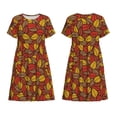 thumbnail image 3 of Bixox Robe d'Été à Manches Courtes pour Femmes Robe Ample Longueur Genou avec Poches-Automne Feuilles, 3 of 7
