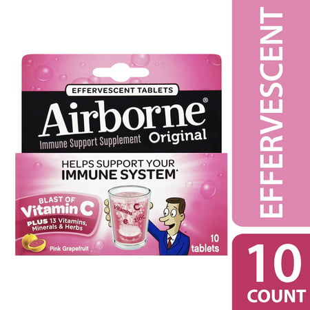 Airborne Vitamin C Tablets, Pink Grapefruit, 1000mg - 10 Effervescent