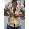 thumbnail image 1 of Chemise Décontractée à Manches Courtes à Carreaux Colorés pour Hommes Été, 1 of 5