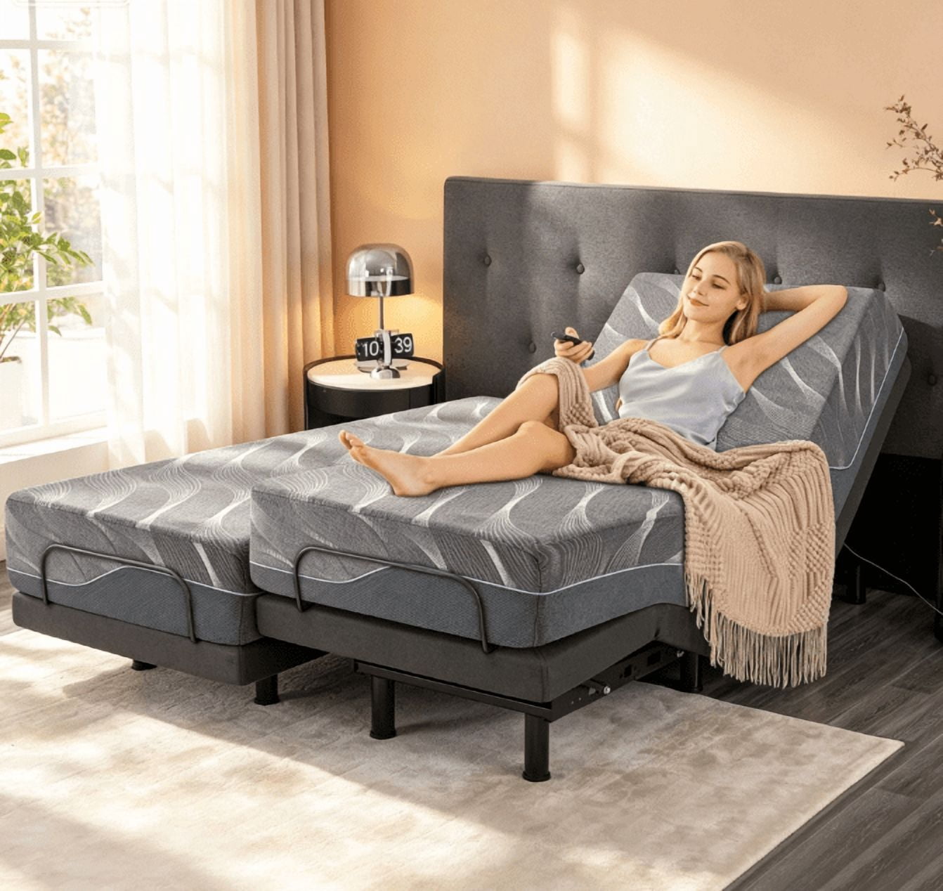 CHITOOMA Split King Adjustable Bed Frame + 14 Inch Gel Memory Foam