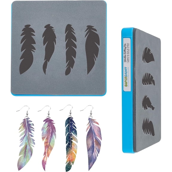 Leather Feather Earrings Cutting Dies 4 Shapes Layered Earrings Wooden Die Cutting DIY Craft Die Cuts Faux Leather Die Cutter Machine for Women Jewelry Boho Dangle Earring Gifts DIY