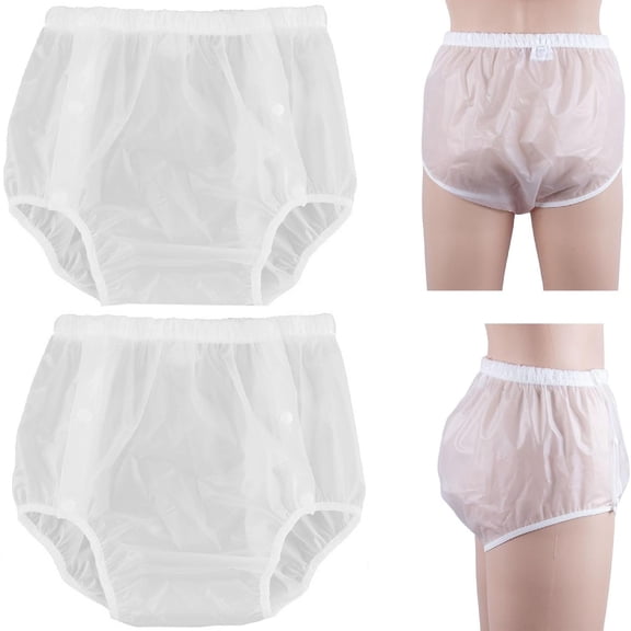 2Pcs Adult Washable Reusable Incontinence Underwear, Low Noise Leak-Proof Diaper Cover Waterproof Plastic Pants, Unisex Protective Briefs for Daily Incontinence Care