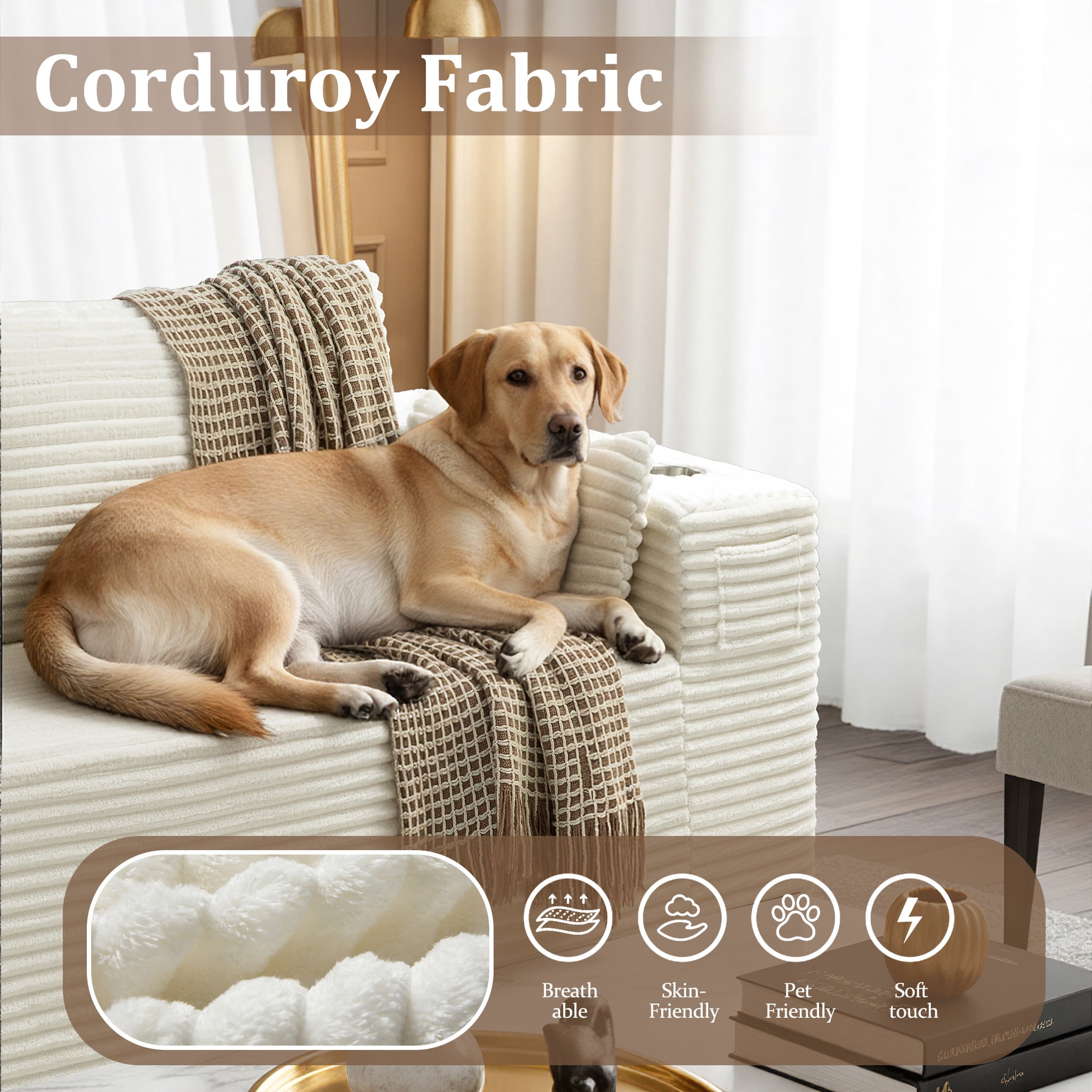3 Seats Boneless Modular Cloud Sectional Sofa with Chaise, Extra-Wide Deep Seats Plush Corduroy Sleeper Soft Couch for Modern Living Rooms, Small Spaces & Apartments (Beige, 108"-L Shape Left)
