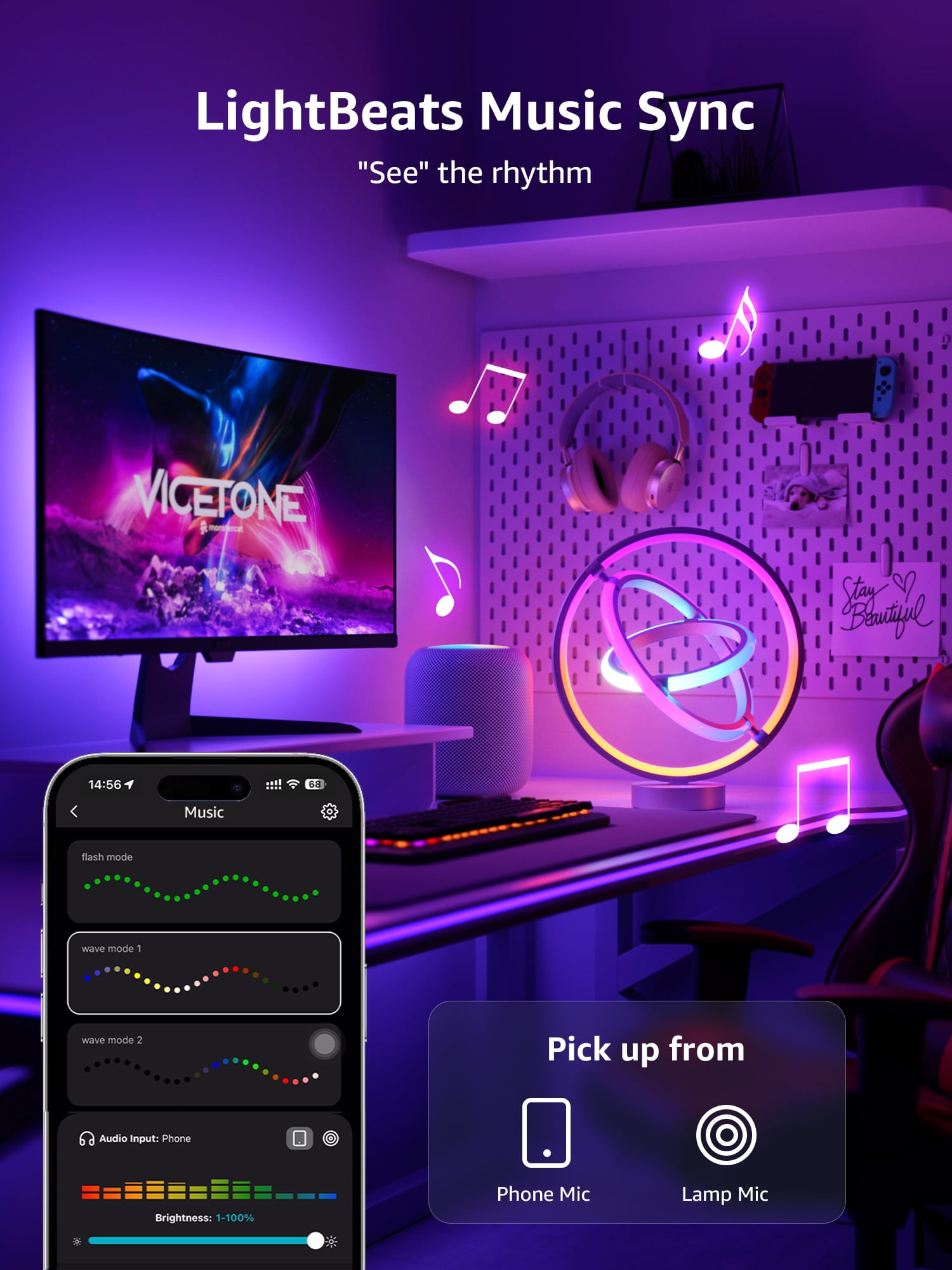 Lepro TB1 AI LED Table Lamps, Multicolor RGB Smart Bedside Lamp Dimmable, APP Control Alexa Google Compatible, LightBeats Music Sync for Bedroom, Living Room, Mother's Day, 2.4 GHz Wifi/Bluetooth