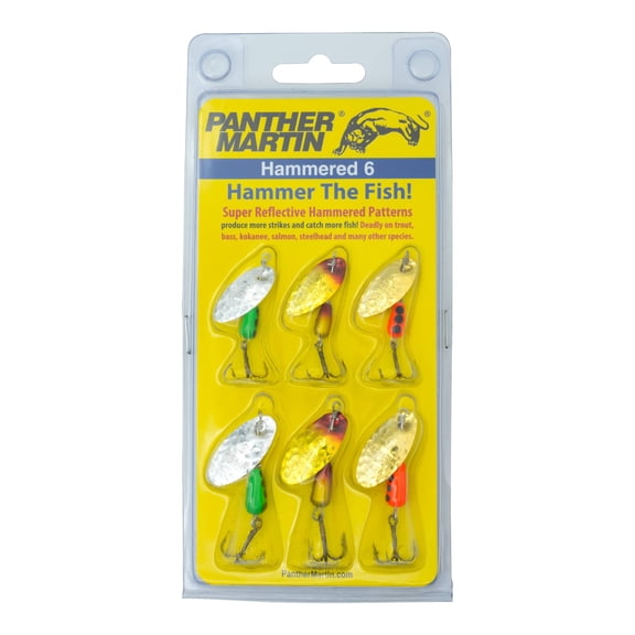 Panther Martin Hammered Spinner Fishing Lures, 1/8 oz & 1/4 oz, 6 Pack