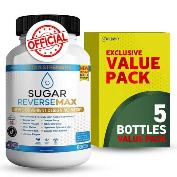 Sugar Reverse Max Blood Sugar Support Supplement, 60 Capsules, Herbal Ingredients with Vitamins & Minerals