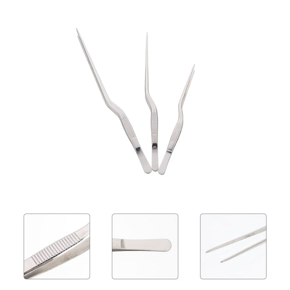 PTOOTP 3-Piece Stainless Steel Kitchen Tweezers Set for Precise Fish Bone Removal and Culinary Use