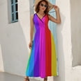 thumbnail image 5 of Rainbow Stripes Dress Summer Street Style Bohemia Long Dresses Female Sleeveless Printed Maxi Dress, 5 of 9
