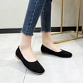 thumbnail image 3 of KIJBLAE Women's Solid Color Square Toe Slip-On Flats Comfortable Suede Shoes Black 38, 3 of 6