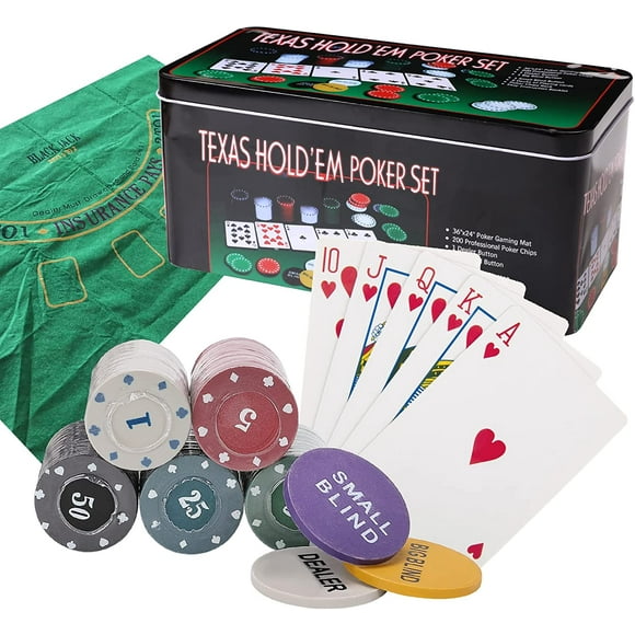 ShellKingdom Poker Chip Set for Texas Holdem, Blackjack 200 Poker Chips Set with Table Cloth Playing Game for Family