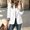 White, variant on Drovellove Women's Casual Blazer with Notched Lapel and 3/4 Sleeves | Woven Button Front Jacket with Striped Turn Up Cuffs, Tailored Fit for Office, Business Meetings, Dating