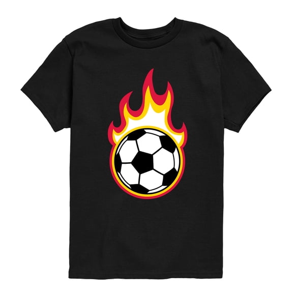 Instant Message - Flaming Soccer Ball - Youth Boys Short Sleeve Graphic T-Shirt