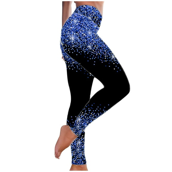 REORIAFEE Running Leggings for Women High Waisted Scrunch Butt Athletic Leggings Shiny Print Yoga Pants No See Through Exercise Pants for Running Workout Elastic Tights Blue S