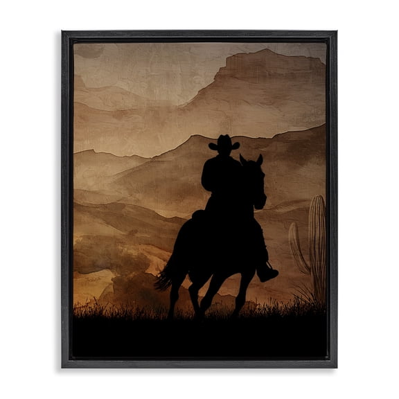 Stupell Industries Rustic Lodge Cowboy's Sunset Ride Black Floating Frame Canvas Art, 17 x 21, by Kim Allen