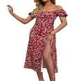 thumbnail image 3 of Femmes Volants Manches Courtes Col Carré Boho Floral Midi Robe Flowy une Ligne Longue Robe, 3 of 7