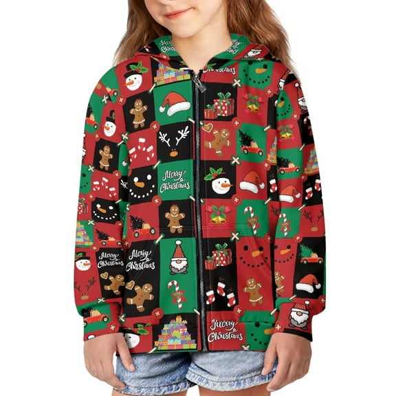 DISNIMO Christmas Snowman Hoodie Girls Plaid Zip Up Hoodie Kids Zipper Hoodies for Boys 6-7 Hoodie Sweatshirts for Little Girls Hooded Sweatshirt Zip Hooded Jacket Childrens Hooded Jackets Designs