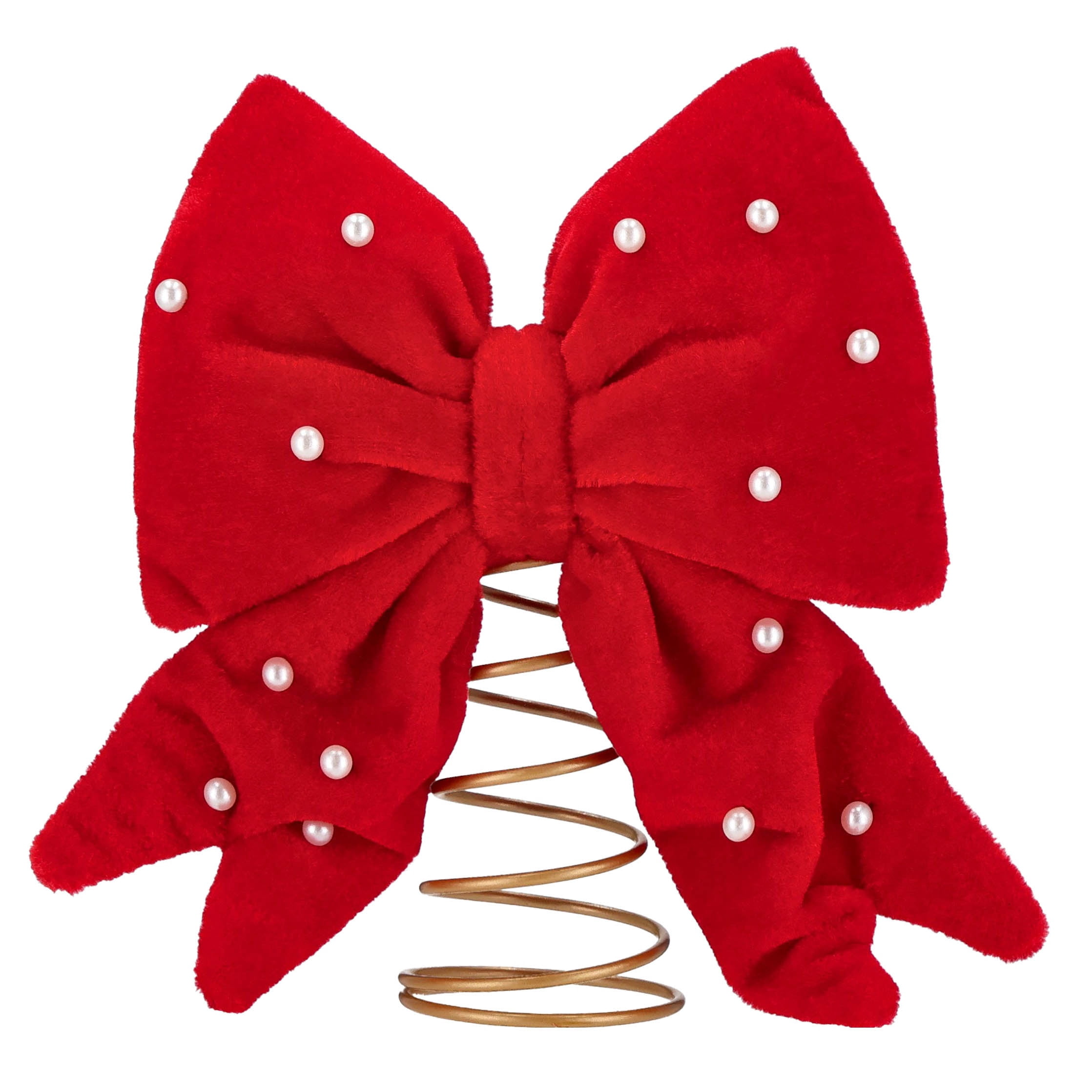 Mini Velvet Beaded Bow Christmas Tree Topper, Red and White, 6", by Holiday Time
