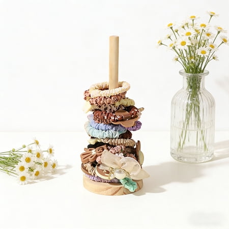 Rustic Wood Scrunchie Storage Rack for Bathroom Vanity Smooth Wood Accessory Stand Bathroom Vanity Organizer Solid Wood Hair Accessory Holder Hair Tie Holder Vertical Vanity Storage Rack