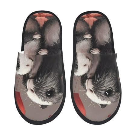 

Honeii Heart Guinea Pig Couple print Slippers Memory Foam House Bedroom Slippers for Women and Men Fuzzy Plush Comfy Faux Fur Lined Slide Shoes-Medium