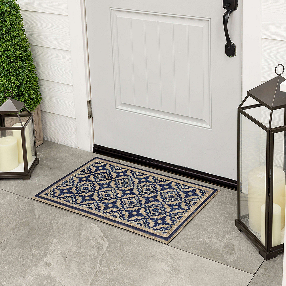Mohawk Home Inspired Time Outdoor Polyester Door Mat, Navy, 1' 6" X 2' 6"