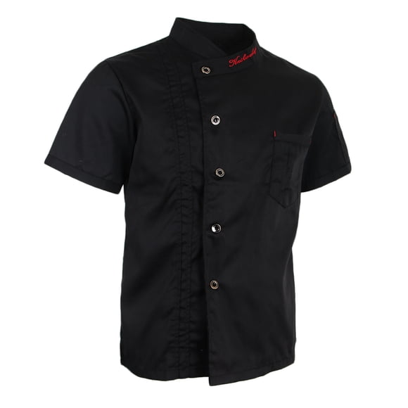 Chaqueta de manga corta para hombres y mujeres, camisa de cocinero ligera con broche frontal de verano, ropa , 3 colores a elegir - Negro M