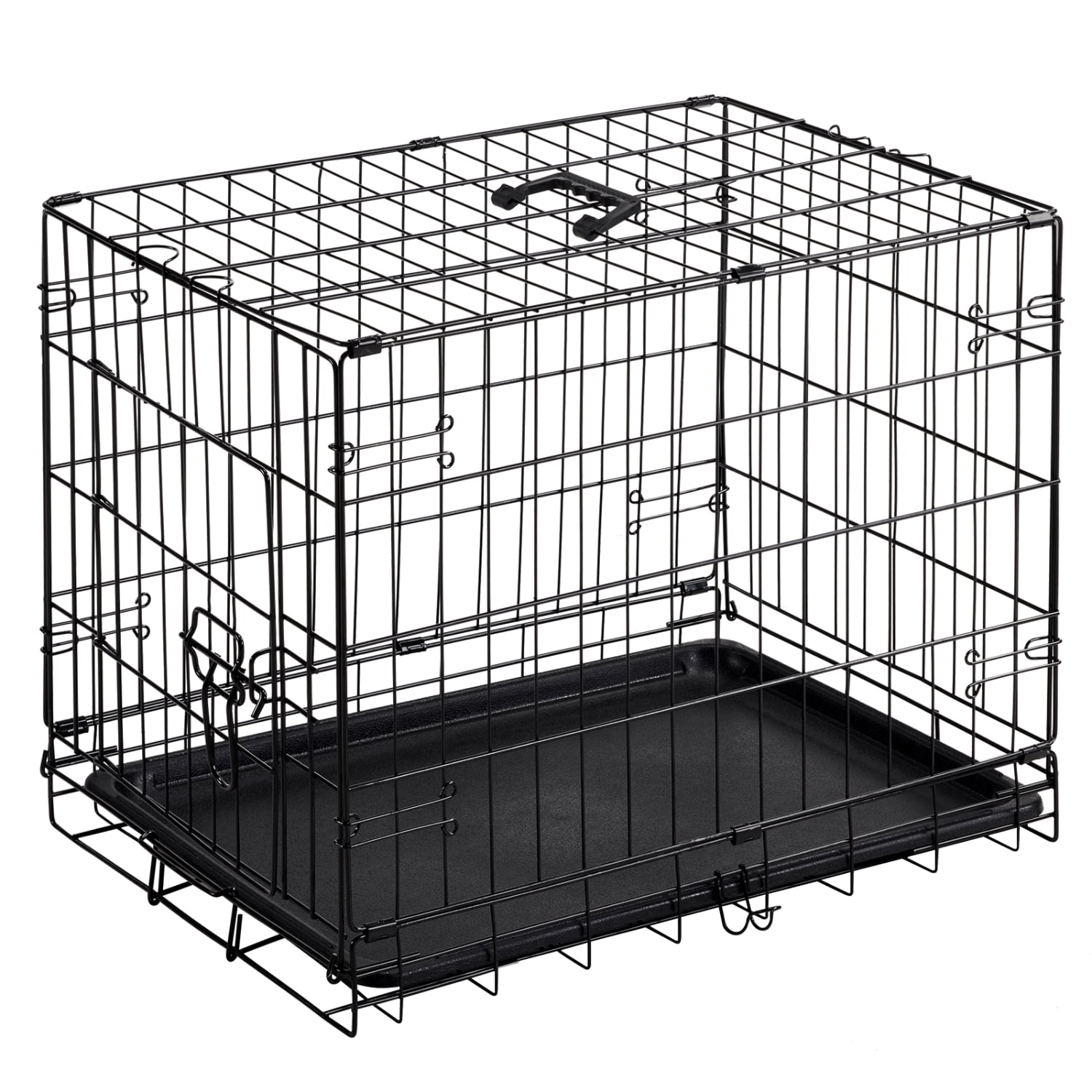 30" Puppy Dog Crate with Divider Panel & Leak-Proof Tray, Single Door Folding Metal Wire Cage, Foldable, Durable Black