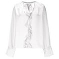 thumbnail image 4 of TKLPEHG Women Ruffle Trim Button Up Long Sleeve Blouse Top Elegant Work Shirt Casual Loose Fit Plain Tunic Tops (White,XL), 4 of 6