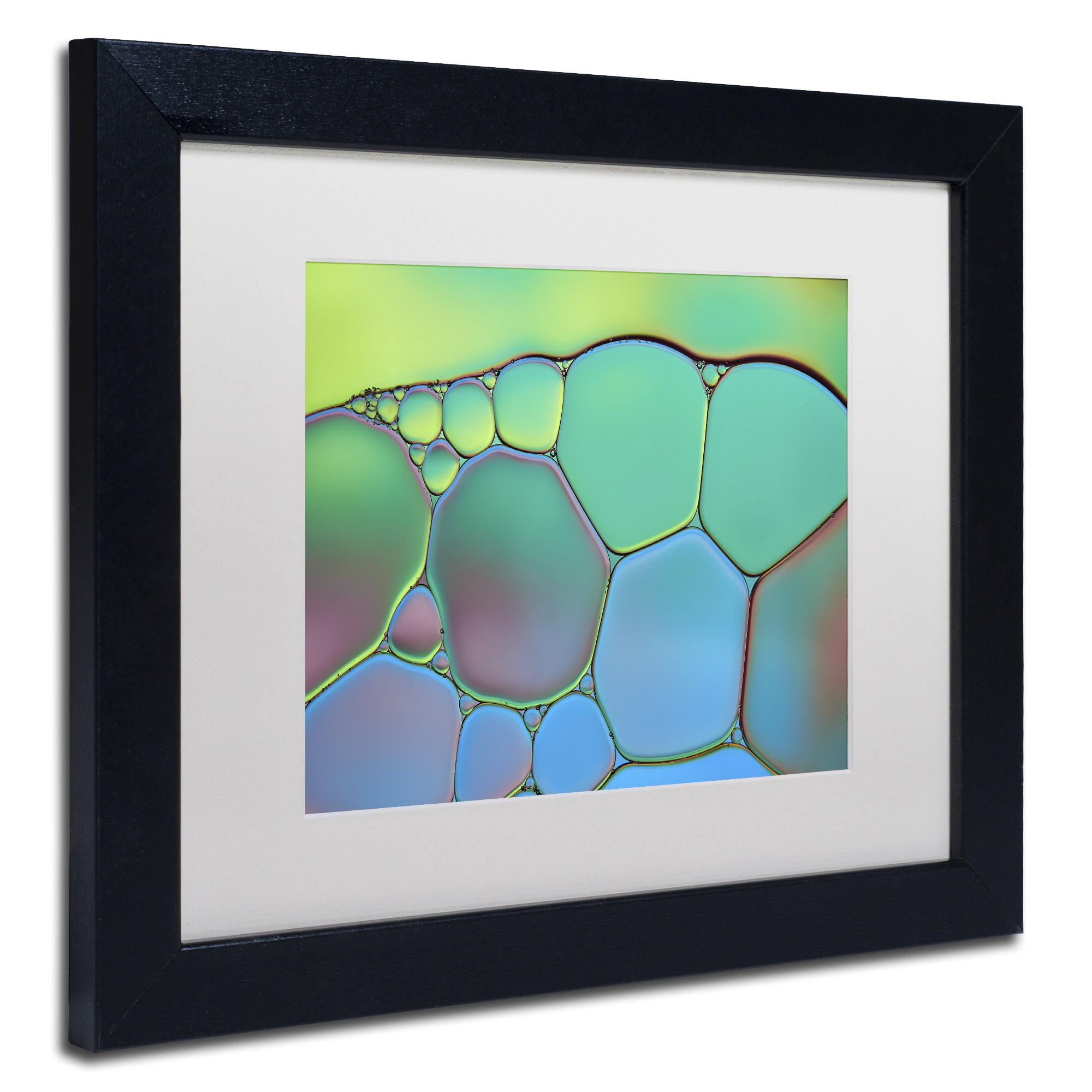 Trademark Fine Art 'Lime Green and Blue Stained Glass' Canvas Art by Cora Niele, White Matte, Black Frame