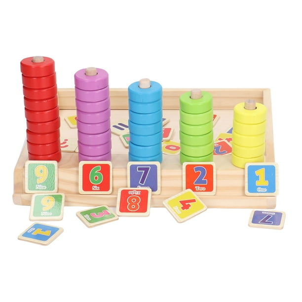 Ymiko Wooden Sorting Stacking Toy, Montessori Toys Cartoon Puzzle Color Recognition Stacker Early Learning Math Calculation Matching Toys For 2 To 6 Y