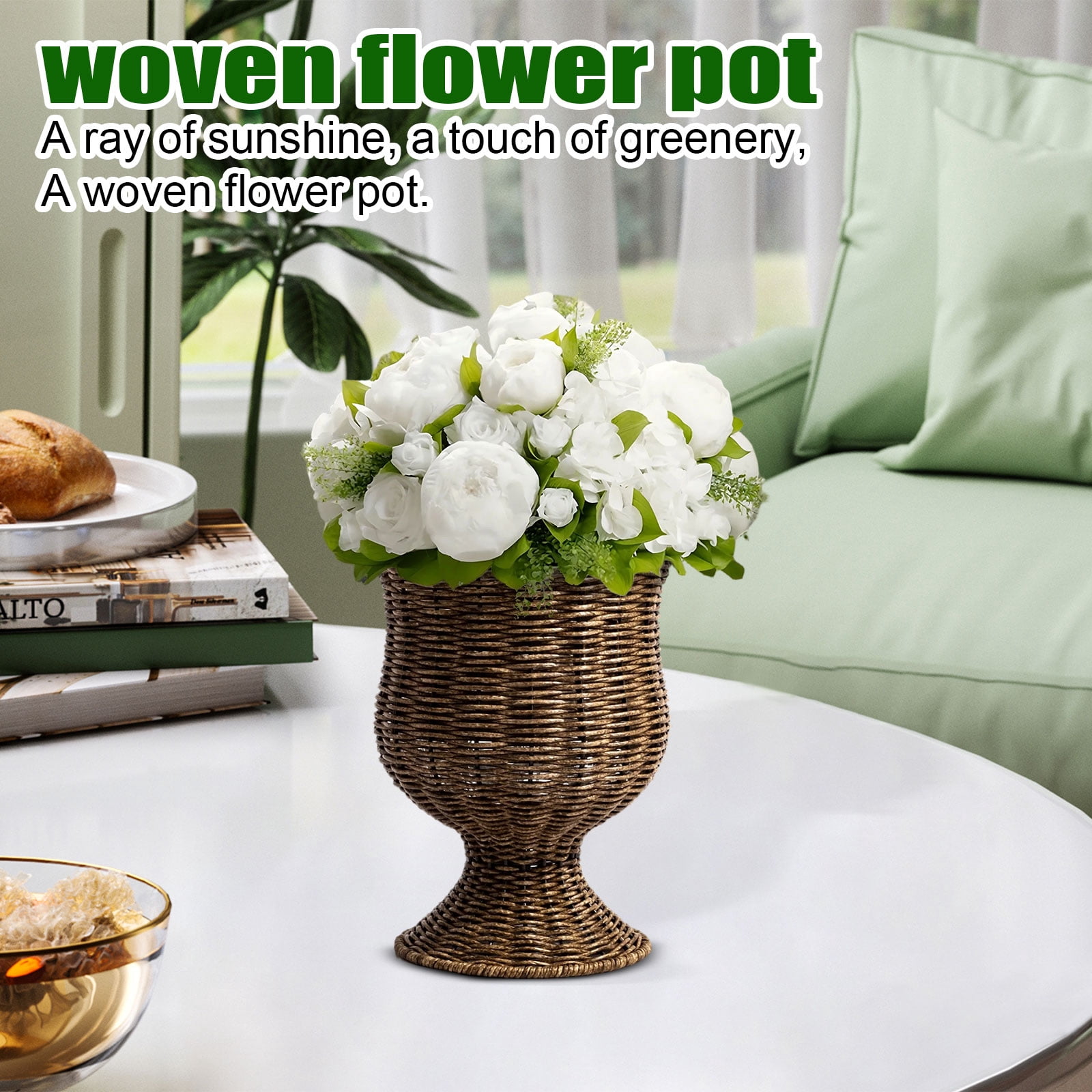 HIELLFQ Woven Rattan Planter Flower Pots Home Decor Natural Plant Pots for Flowers Branches Ideal Easter Decorations for Outdoor Indoor