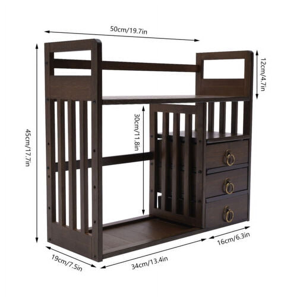 Bamboo Bookshelf Desktop Organizer Desk Rack Storage Shelves W/3 Drawers Office