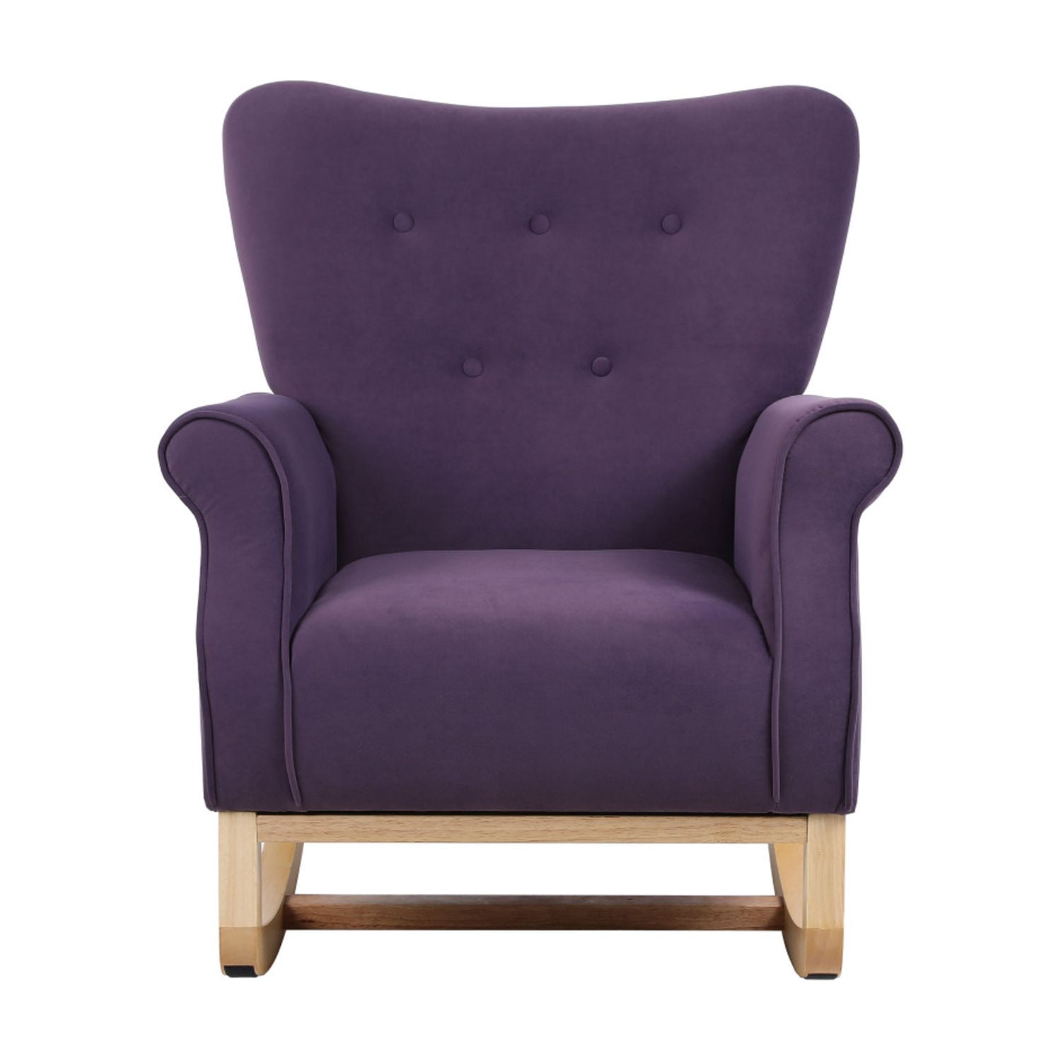 Living Room Rocking Chair, Modern Velvet Upholstered Accent Rocker Chair with Padded Seat and Wood Legs, High Back Glider Rocking Arm Chair for Nursery Baby Room Bedroom, Purple