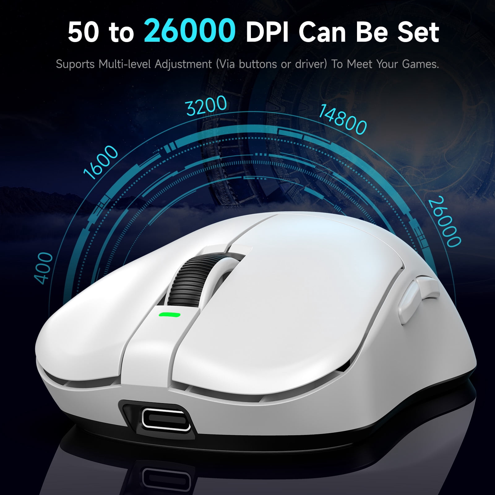 qaf F1 Pro Max Ultra-Premium Wireless Gaming Mouse, 55g, 2.4G/USB-C Wired, 130H Battery, Nordic 52840 Chip & PAW3395 Sensor for PC/Mac/Laptop - White