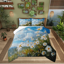 Manfei Kids Vibrant Groovy Bedding Comforter Set, Daisy Flower Floral Twin Comforter Sets, Western Farmhouse Reversible Bedding Set, Lightweight Room Decor, 2-Piece