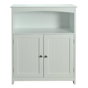 Redmon Contemporary Double Door Cabinet with Open Shelf, 25.25 inch Wide x 33.25 inch Tall, White, Particle Board