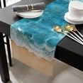 thumbnail image 3 of Teal Ocean Waves Cotton Linen Small Table Runner 13 x 60 inch Summer Beach Coastal Nautical Non-slip Rectangular Dining Table Decor for Wedding Party Holiday Dinner, 3 of 8