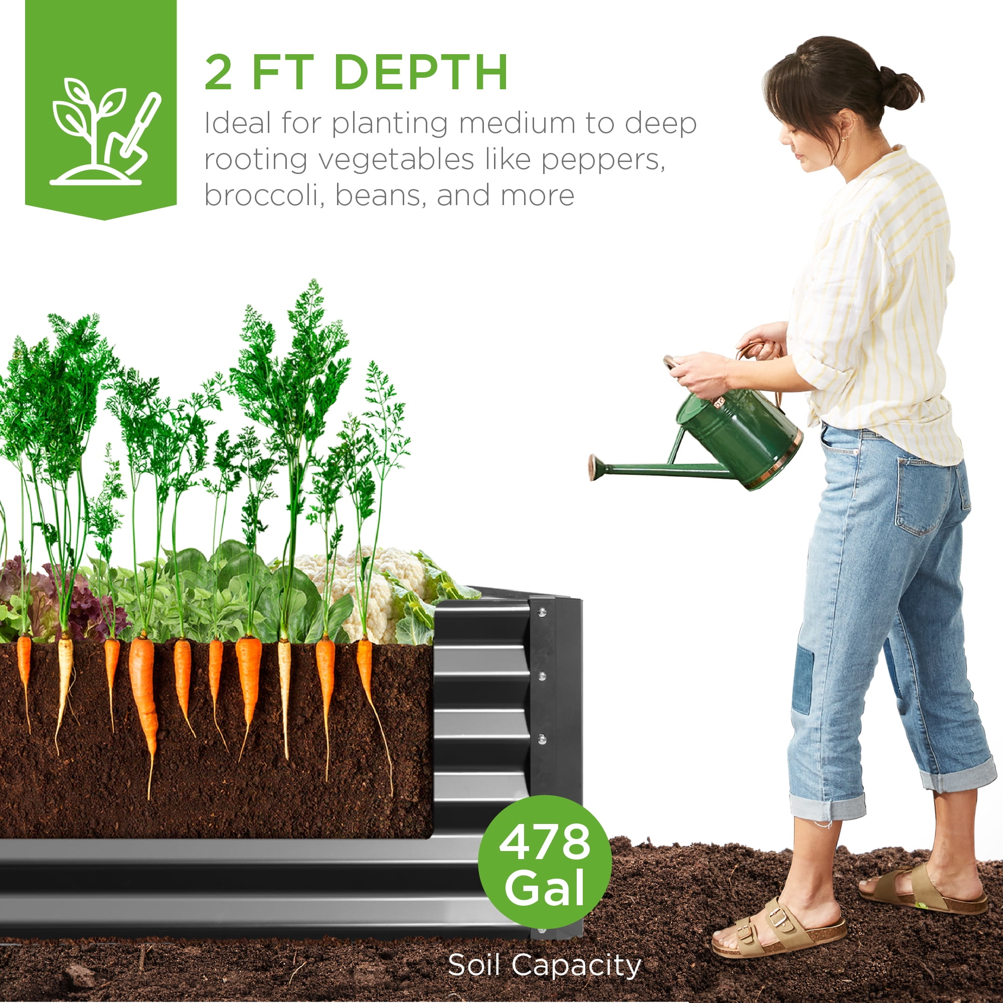 Best Choice Products 8x4x2ft Outdoor Metal Raised Garden Bed for Vegetables Flowers Herbs - Dark Gray