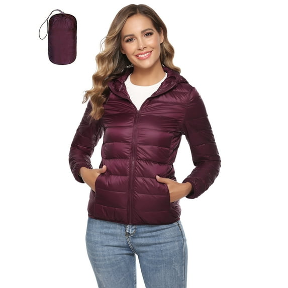 Totatuit Women's Lightweight Long-Sleeve Full-Zip Water-Resistant Packable Hooded Puffer Jacket