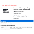 thumbnail image 2 of Left Driver Side Fog Light - Compatible with 2000 - 2006 Chevy Tahoe 2001 2002 2003 2004 2005, 2 of 2